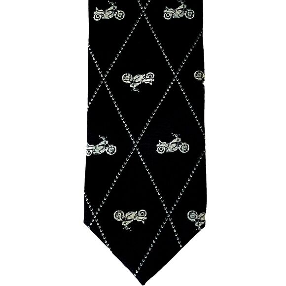 Old Navy Motorcycle Slim Tie RARE Youth L Short Black Silver Harley Biker Preppy - Picture 1 of 10
